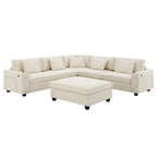 Chenille U-Shaped Sectional Sofa - 6-Seater with Storage & USB
