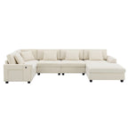 Chenille U-Shaped Sectional Sofa - 6-Seater with Storage & USB