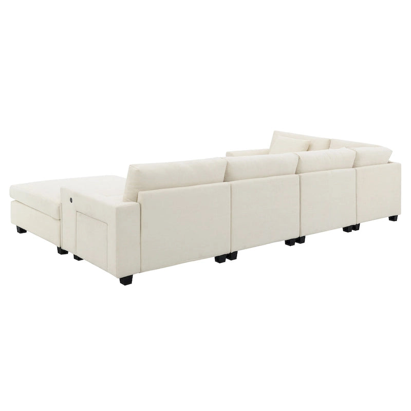 Chenille U-Shaped Sectional Sofa - 6-Seater with Storage & USB