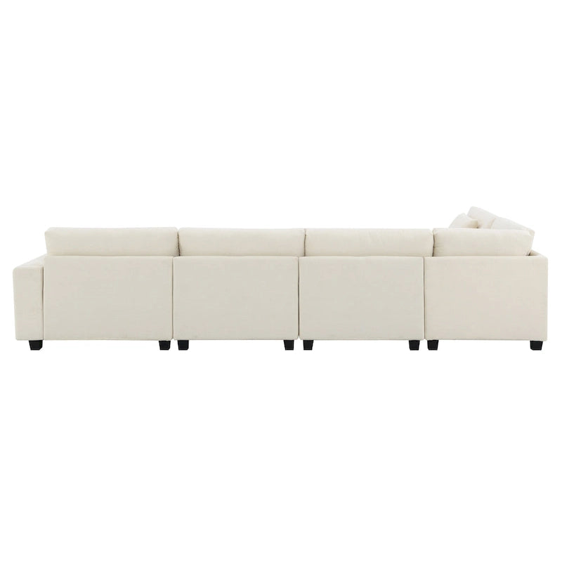 Chenille U-Shaped Sectional Sofa - 6-Seater with Storage & USB