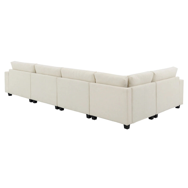 Chenille U-Shaped Sectional Sofa - 6-Seater with Storage & USB