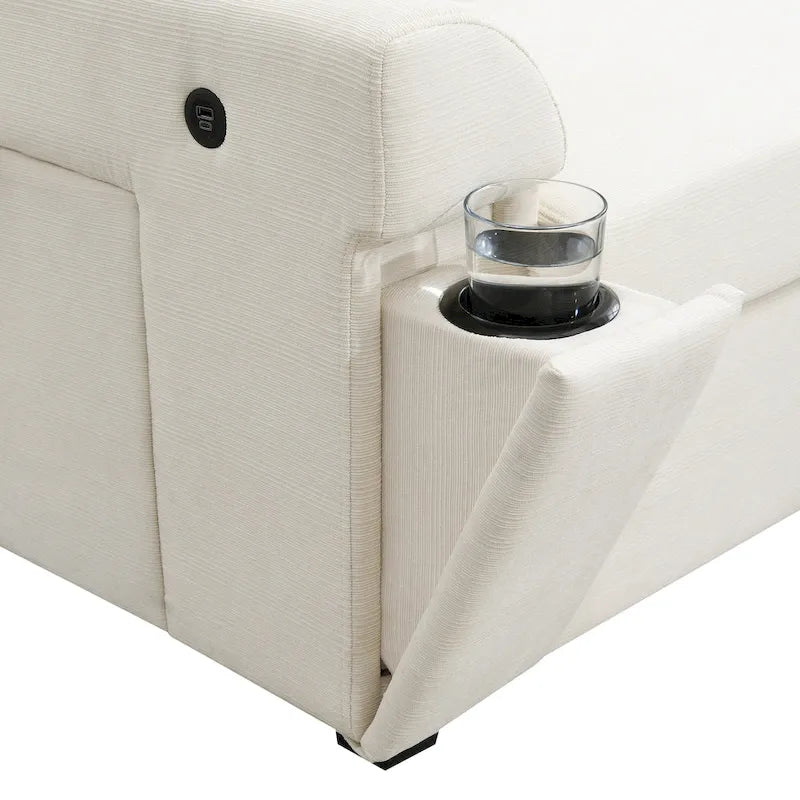 Chenille U-Shaped Sectional Sofa - 6-Seater with Storage & USB