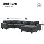 Chenille U-Shaped Sectional Sofa - 6-Seater with Storage & USB