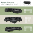 Chenille U-Shaped Sectional Sofa - 6-Seater with Storage & USB