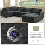 Chenille U-Shaped Sectional Sofa - 6-Seater with Storage & USB