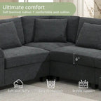 Chenille U-Shaped Sectional Sofa - 6-Seater with Storage & USB