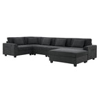 Chenille U-Shaped Sectional Sofa - 6-Seater with Storage & USB
