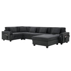 Chenille U-Shaped Sectional Sofa - 6-Seater with Storage & USB