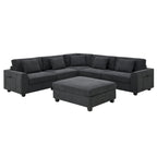 Chenille U-Shaped Sectional Sofa - 6-Seater with Storage & USB