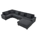 Chenille U-Shaped Sectional Sofa - 6-Seater with Storage & USB