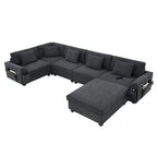 Chenille U-Shaped Sectional Sofa - 6-Seater with Storage & USB