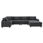 Chenille U-Shaped Sectional Sofa - 6-Seater with Storage & USB