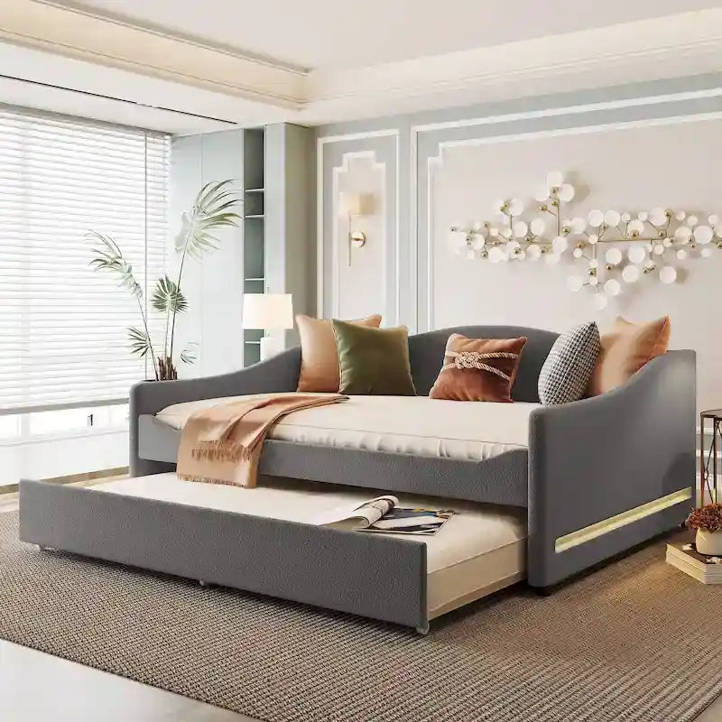 Teddy Fleece Full Daybed - with Trundle & LED Lights