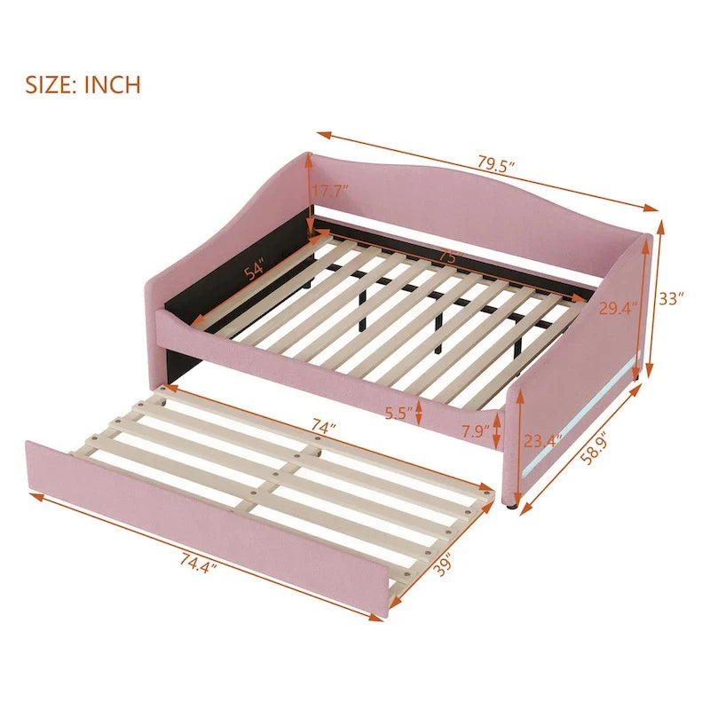 Teddy Fleece Full Daybed - with Trundle & LED Lights
