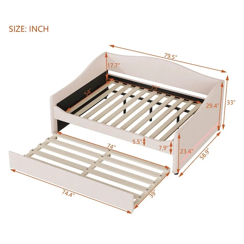 Teddy Fleece Full Daybed - with Trundle & LED Lights