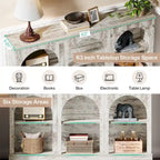 63" Console Table with 3-Tier Storage, White/Black/Brown