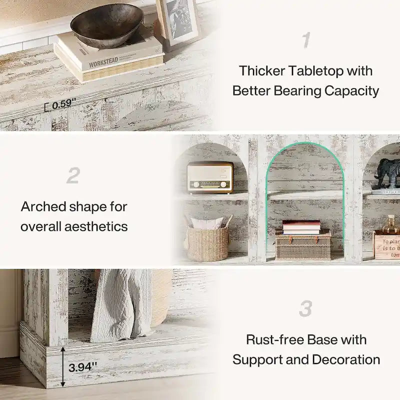 63" Console Table with 3-Tier Storage, White/Black/Brown