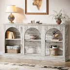 63" Console Table with 3-Tier Storage, White/Black/Brown
