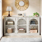 63" Console Table with 3-Tier Storage, White/Black/Brown