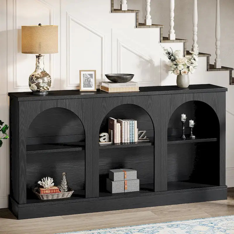 63" Console Table with 3-Tier Storage, White/Black/Brown