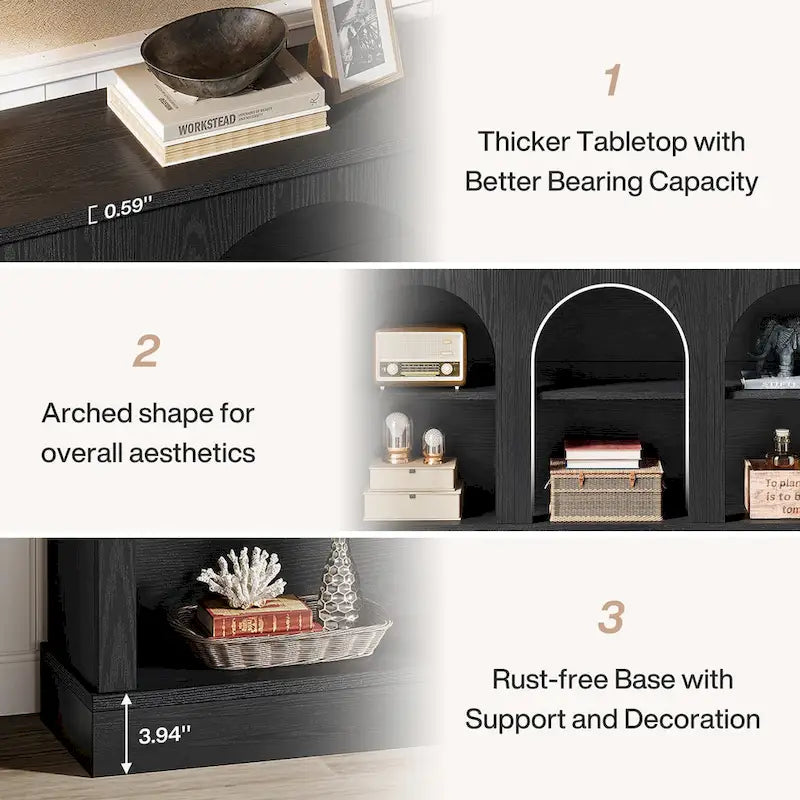 63" Console Table with 3-Tier Storage, White/Black/Brown