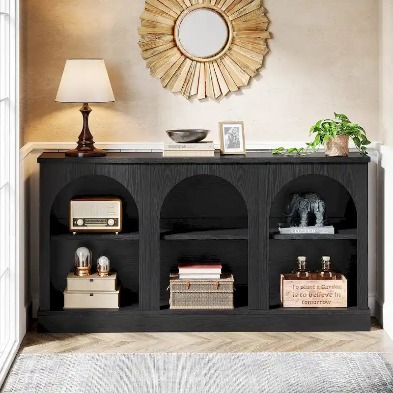 63" Console Table with 3-Tier Storage, White/Black/Brown