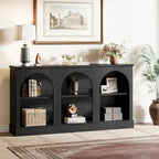 63" Console Table with 3-Tier Storage, White/Black/Brown