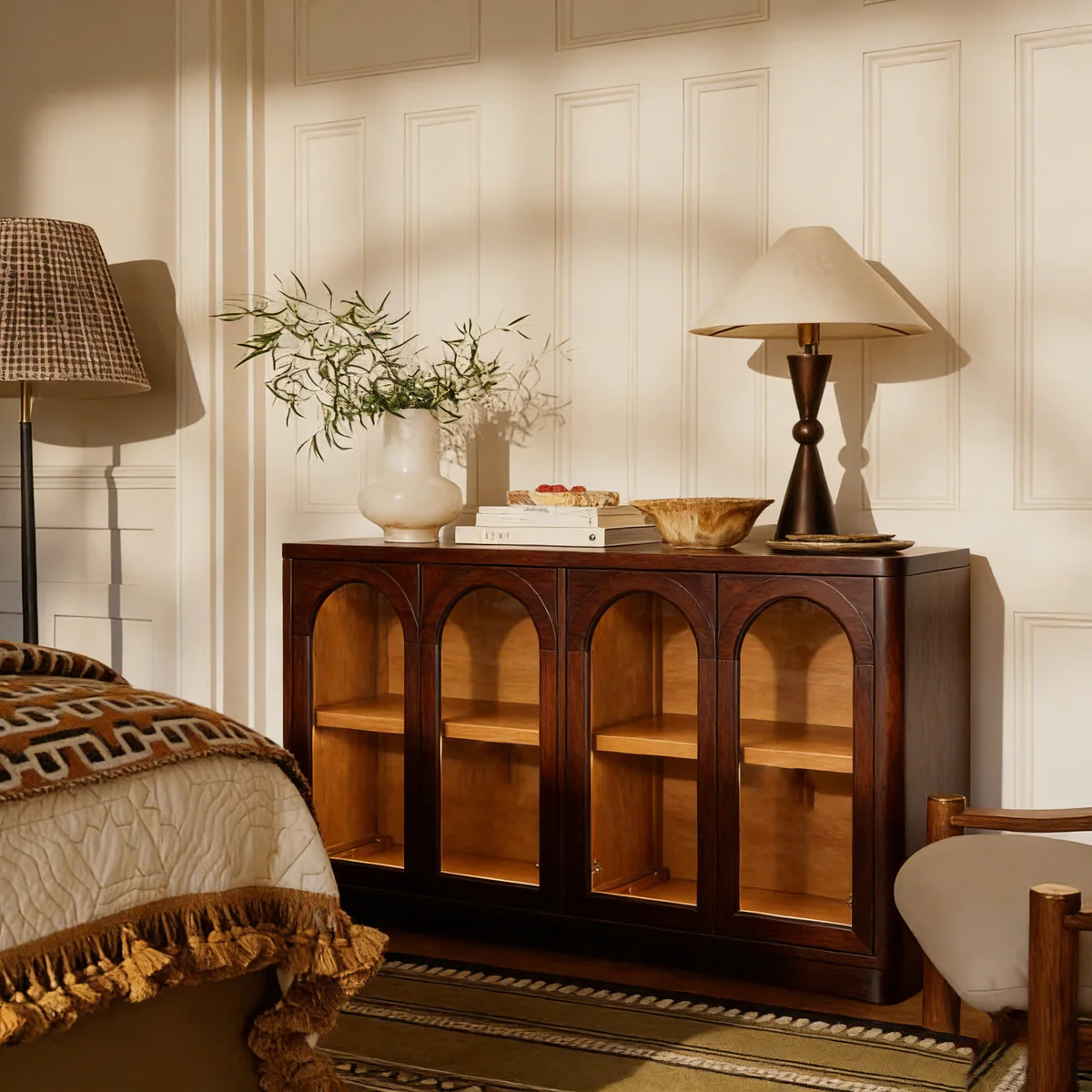 4-Door Buffet Cabinet with Arched Glass Doors