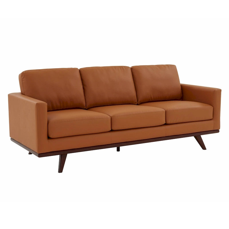 Leather 3-Seater Sofa - 83" with Birch Wood Base