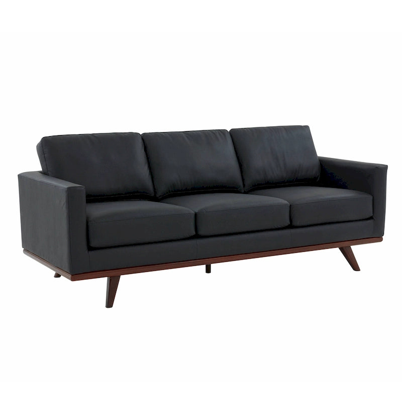 Leather 3-Seater Sofa - 83" with Birch Wood Base