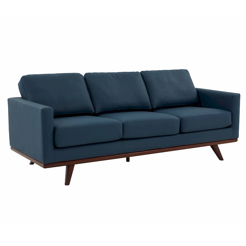 Leather 3-Seater Sofa - 83" with Birch Wood Base