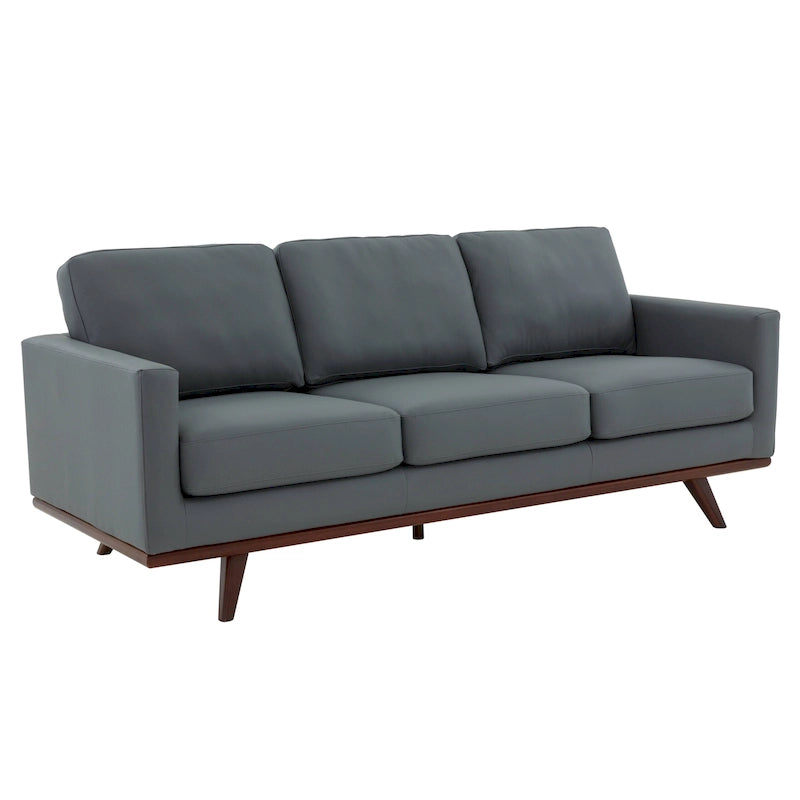 Leather 3-Seater Sofa - 83" with Birch Wood Base