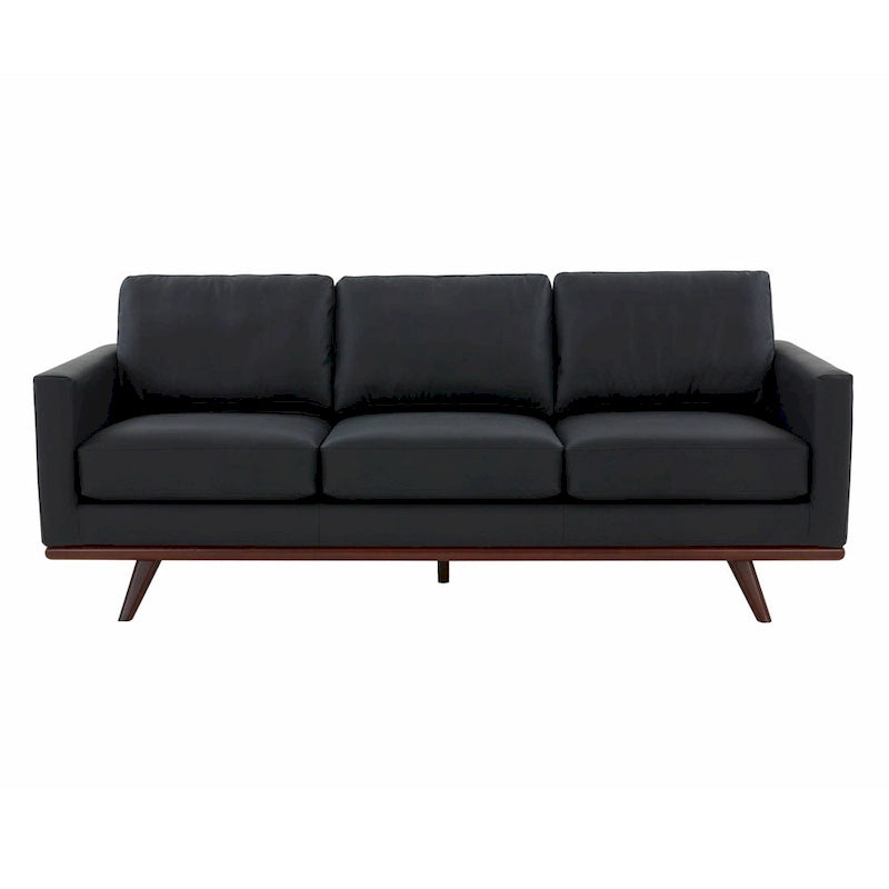 Leather 3-Seater Sofa - 83" with Birch Wood Base
