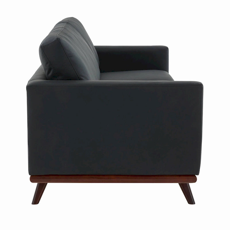 Leather 3-Seater Sofa - 83" with Birch Wood Base