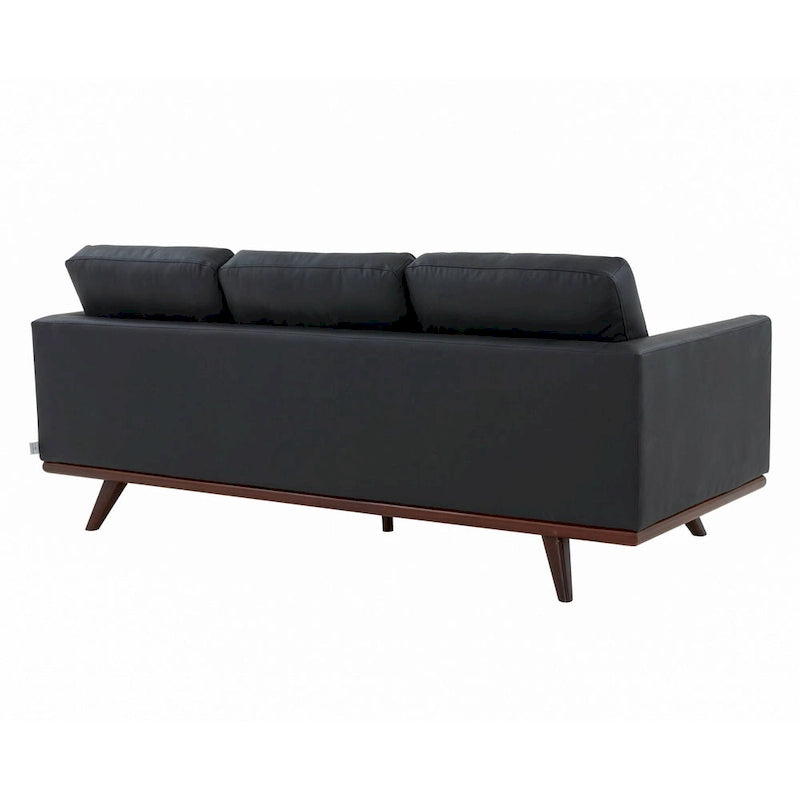 Leather 3-Seater Sofa - 83" with Birch Wood Base