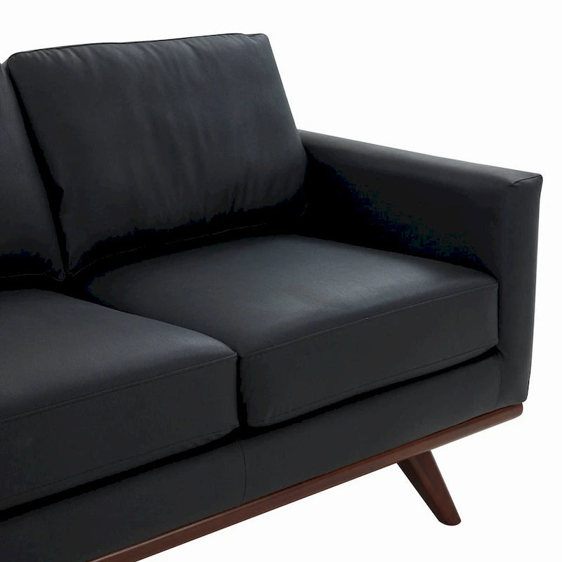 Leather 3-Seater Sofa - 83" with Birch Wood Base