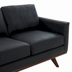 Leather 3-Seater Sofa - 83" with Birch Wood Base