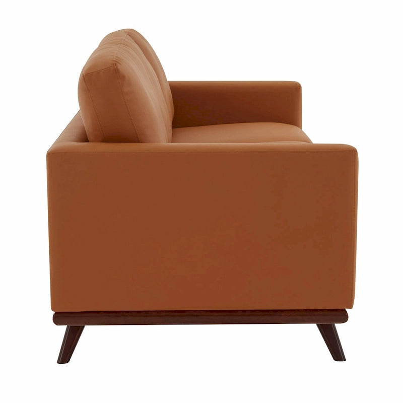 Leather 3-Seater Sofa - 83" with Birch Wood Base