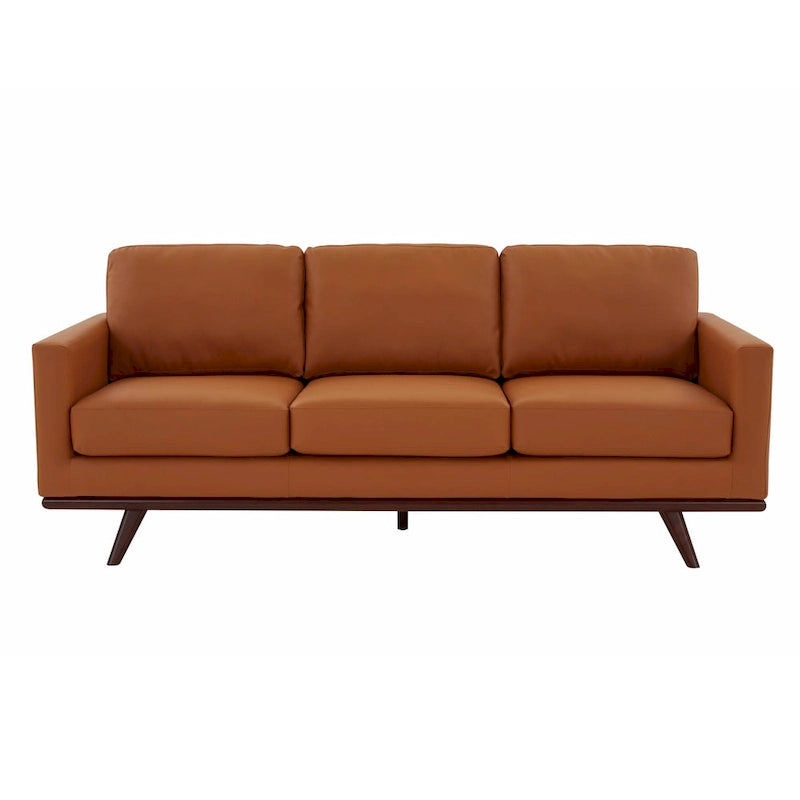Leather 3-Seater Sofa - 83" with Birch Wood Base
