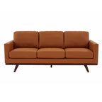 Leather 3-Seater Sofa - 83" with Birch Wood Base
