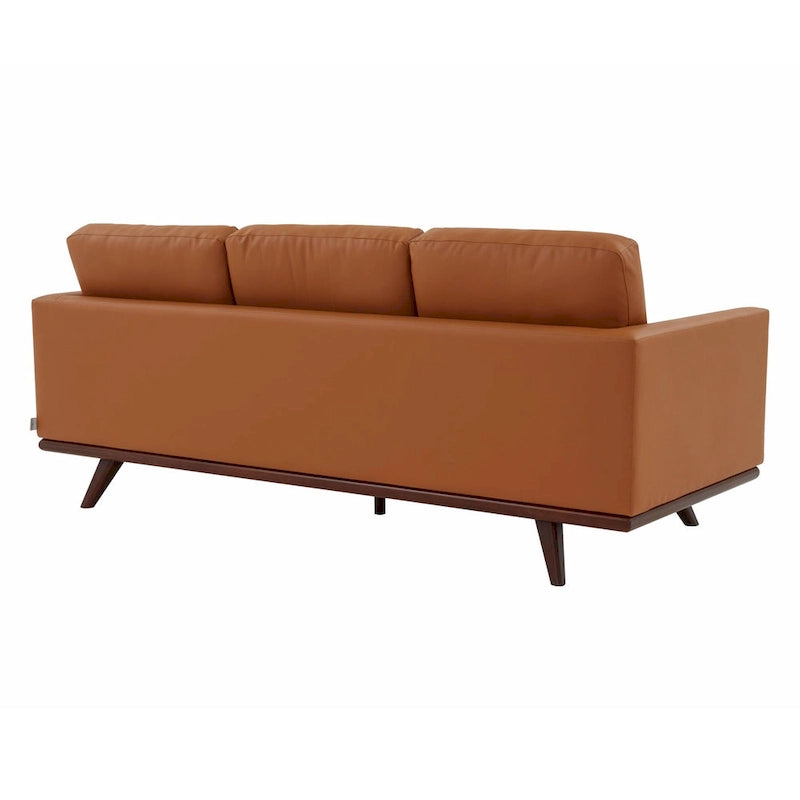 Leather 3-Seater Sofa - 83" with Birch Wood Base