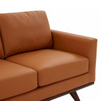 Leather 3-Seater Sofa - 83" with Birch Wood Base
