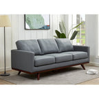 Leather 3-Seater Sofa - 83" with Birch Wood Base