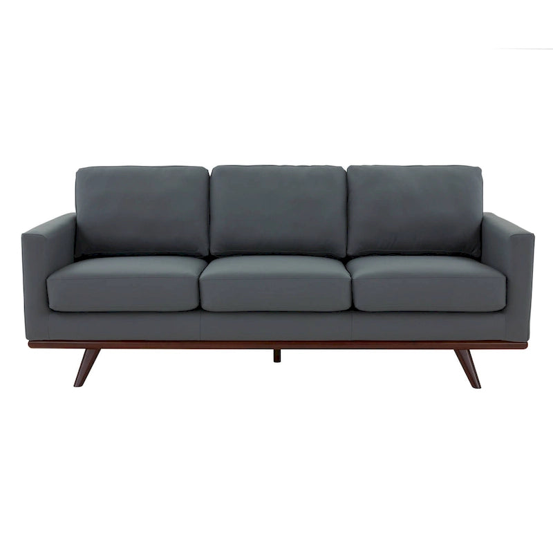 Leather 3-Seater Sofa - 83" with Birch Wood Base