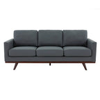 Leather 3-Seater Sofa - 83" with Birch Wood Base