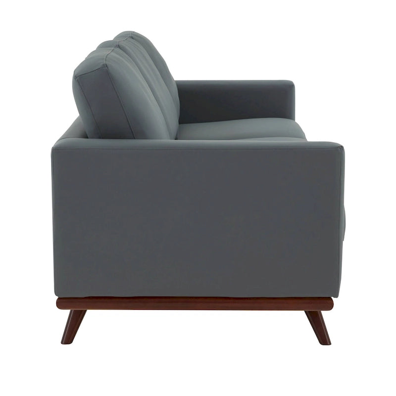 Leather 3-Seater Sofa - 83" with Birch Wood Base