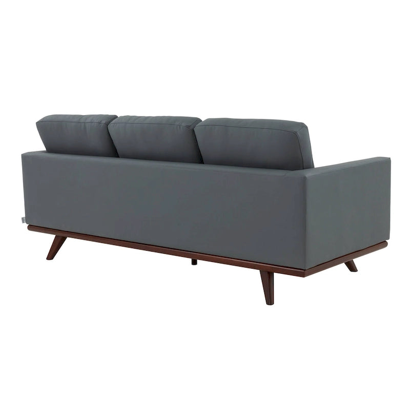 Leather 3-Seater Sofa - 83" with Birch Wood Base