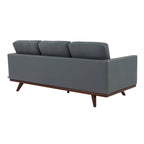 Leather 3-Seater Sofa - 83" with Birch Wood Base