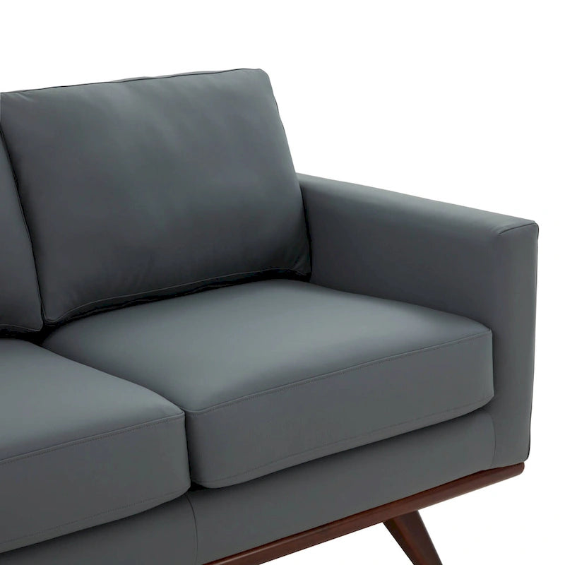 Leather 3-Seater Sofa - 83" with Birch Wood Base