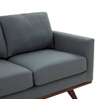 Leather 3-Seater Sofa - 83" with Birch Wood Base